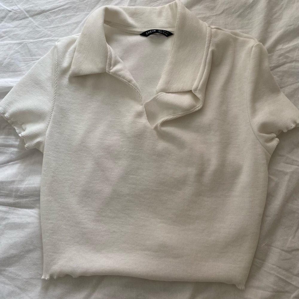 white collared cropped tee